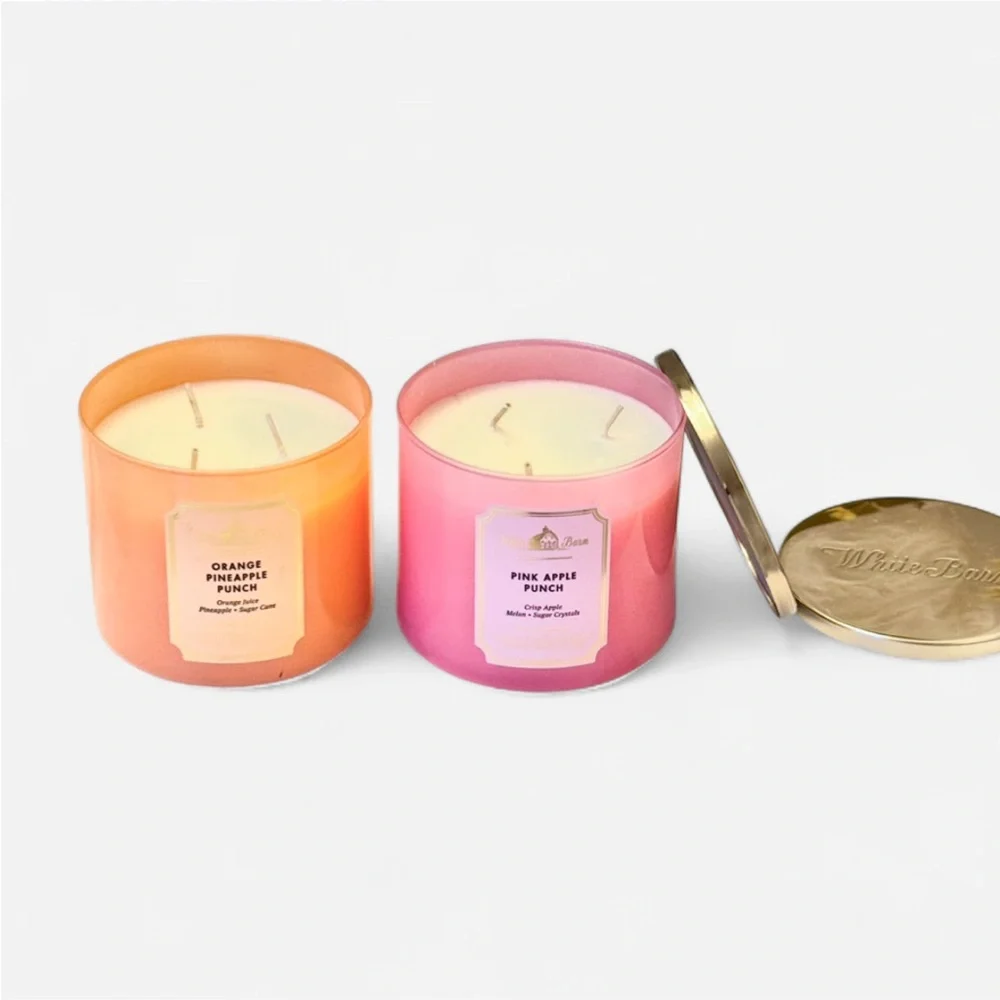 (2) White Barn Candles Orange Pineapple Punch & Pink Apple Punch 3 Wick NWT Lids - Picture 2 of 6